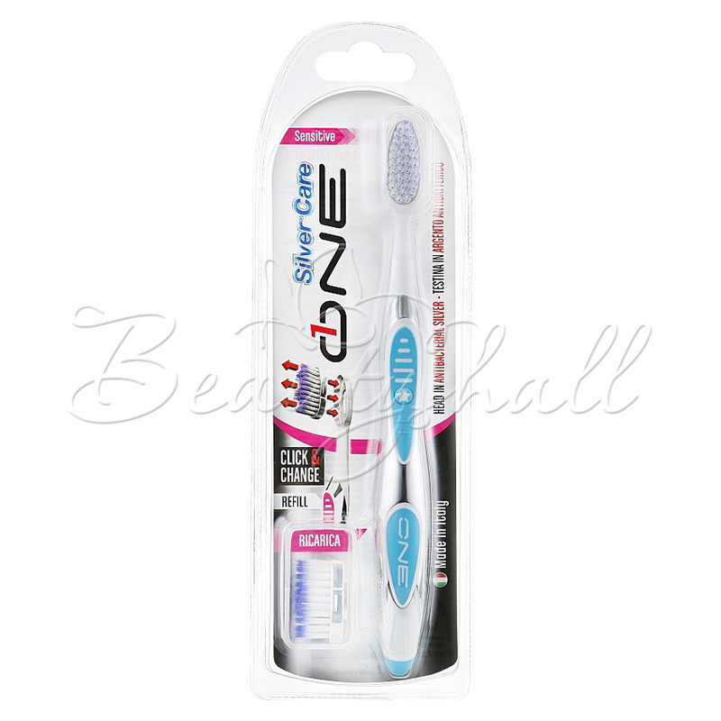 8009315069681 6968 Зубна щітка «Silver Care ONE» для чутливих зубів зі змінною голівкою (блакитний)