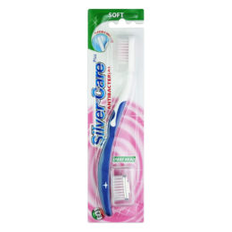 8009315069803 4336 Зубна щітка «Silver Care Plus» м’яка зі змінною голівкою (синій)